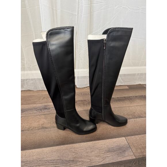 Aqua Diva Florence Black Boot Size 7.5 Knee length Riding Leather WaterProof New - Picture 1 of 6